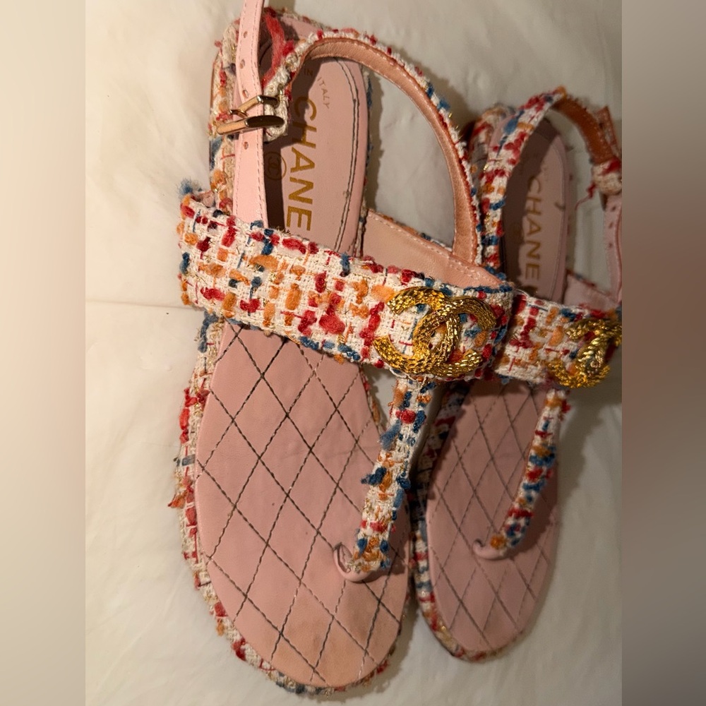 Chanel Tweed CC Logo Sandals – Size 36.5 (US 6.5) - Picture 8 of 10